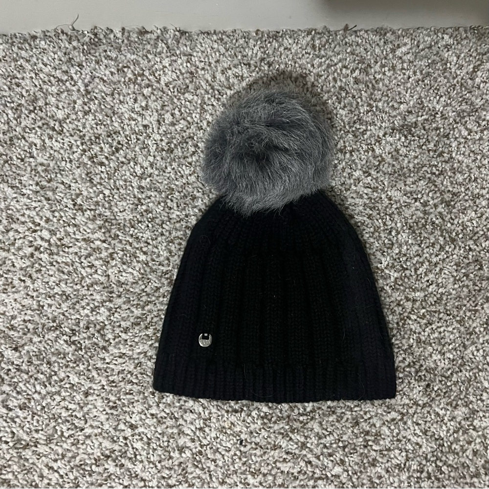UGG Black Knit Hat with Gray Pom-Pom